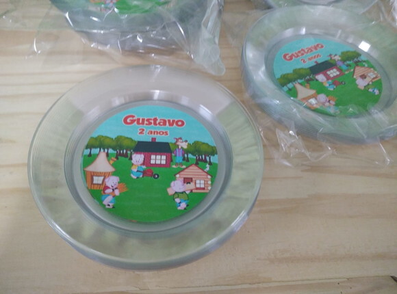 Prato Decorado 3 Porquinhos Personalizados Pronta Entrega