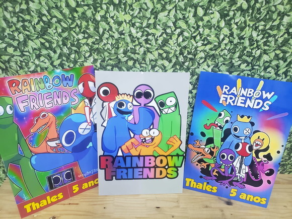 Raimbow Friends Kit de Parede Personalizado 3 Painéis 58x40
