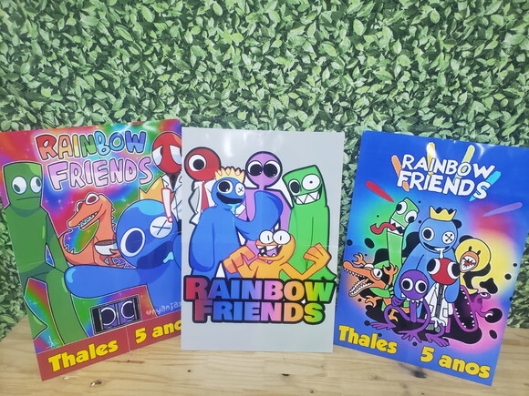 Raimbow Friends Kit de Parede Personalizado 3 Painéis 58x40