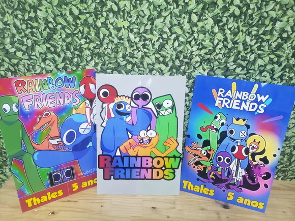 Raimbow Friends Kit de Parede Personalizado 3 Painéis 58x40