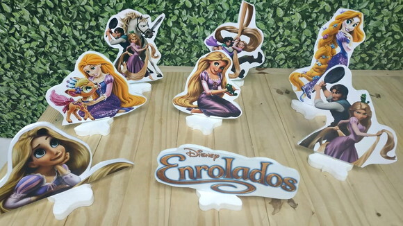 Rapunzel Enrolados Kit de Mesa Displays 8 Peças Prta Entrega