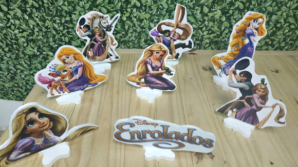 Rapunzel Enrolados Kit de Mesa Displays 8 Peças Prta Entrega