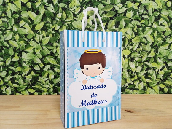 Sacola Personalizada Batizado Anjo