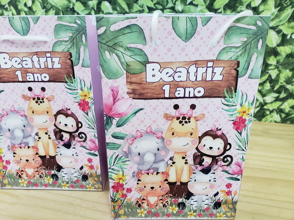 Safari Sacola Personalizada Menina Pronta Entrega