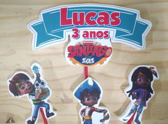 Santiago dos Mares Topo de Bolo Personalizado Pronta Entrega