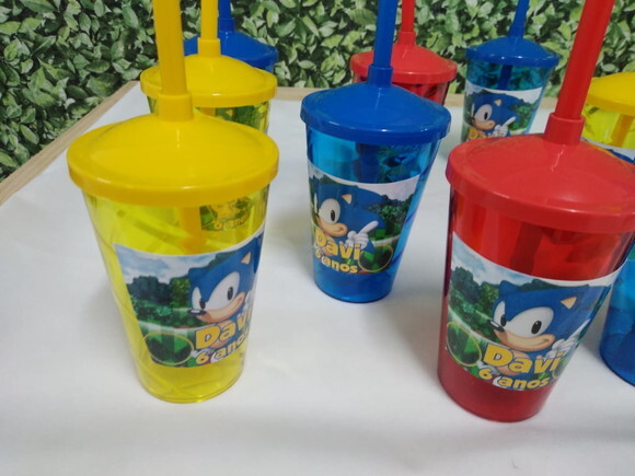 Sonic Copo Canudo Personalizado Pronta Entrega