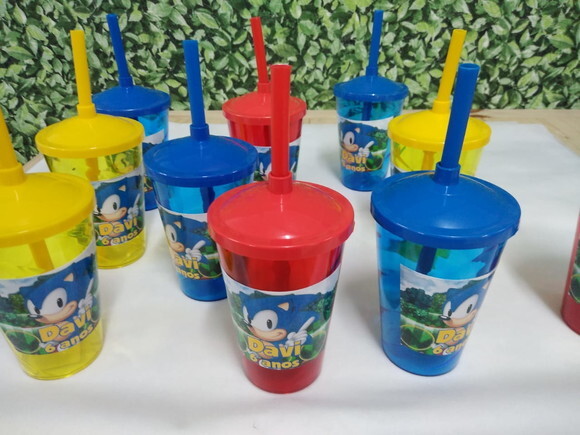 Sonic Copo Canudo Personalizado Pronta Entrega