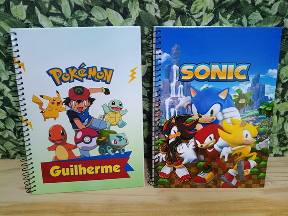 Sonic e Pokemon Cadernos Personalizados 96 Fls 2 Unidades