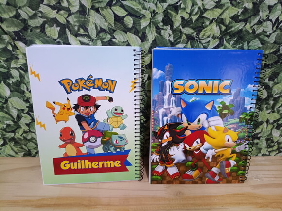 Sonic e Pokemon Cadernos Personalizados 96 Fls 2 Unidades