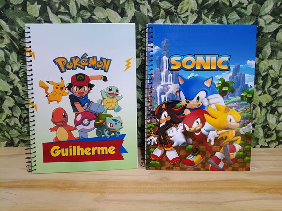 Sonic e Pokemon Cadernos Personalizados 96 Fls 2 Unidades