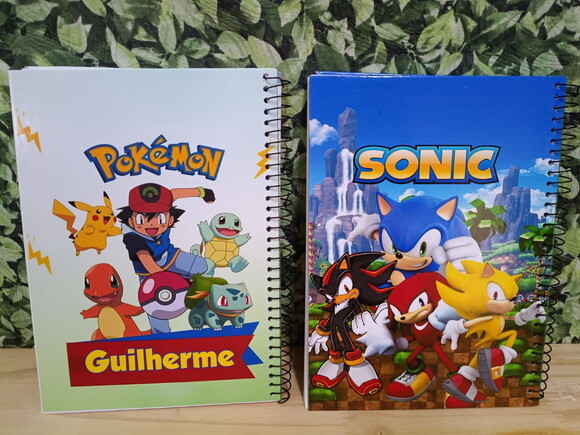 Sonic e Pokemon Cadernos Personalizados 96 Fls 2 Unidades
