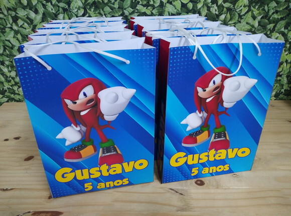 Sonic Knuckles Sacola Personalizada Pronta Entrega 28x20x8cm