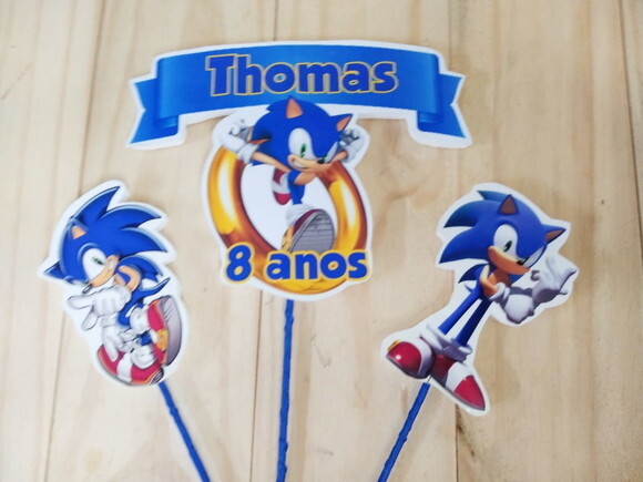Sonic Topo de Bolo Personalizado Pronta Entrega