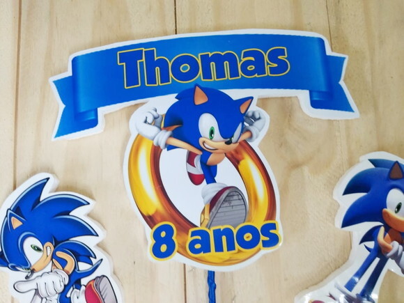 Sonic Topo de Bolo Personalizado Pronta Entrega