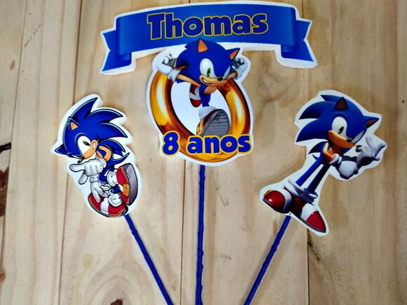 Sonic Topo de Bolo Personalizado Pronta Entrega