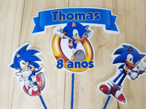 Sonic Topo de Bolo Personalizado Pronta Entrega