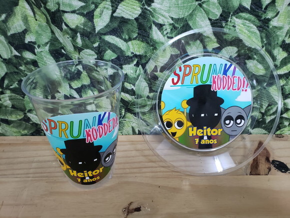 Sprunki Copo 300 ml e Prato Sobremesa Personalizado