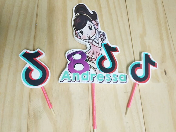 Tik Tok Topo de Bolo Personalizado Pronta Entrega
