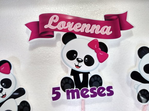 Topo de Bolo Panda Rosa Personalizado