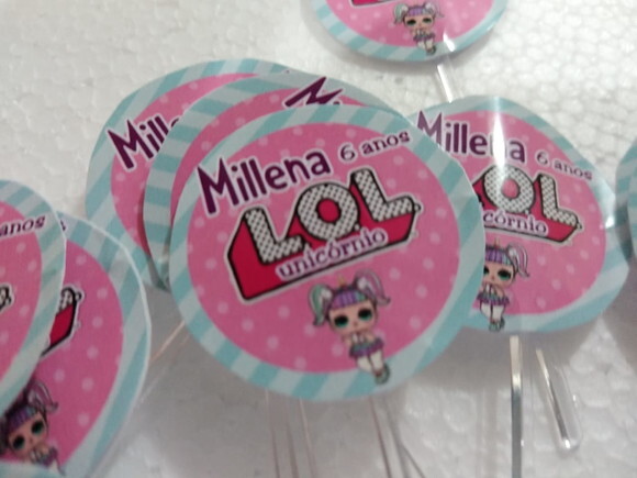 Topper Lol Unicornio com 36 Unidades Personalizado