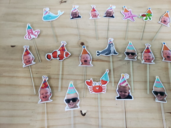 Topper para Docinhos com Foto e Animaiszinhos Pronta Entrega