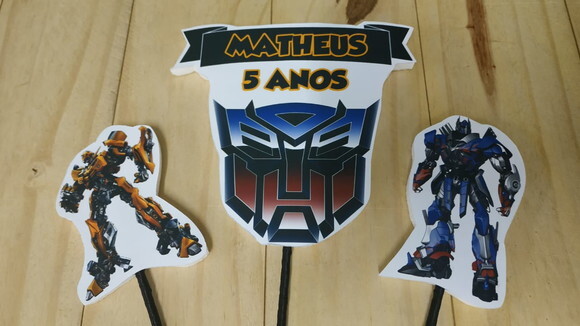 Transformers Topo de Bolo Personalizado Pronta Entrega