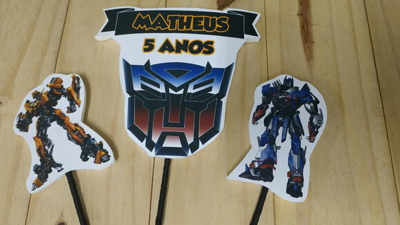 Transformers Topo de Bolo Personalizado Pronta Entrega