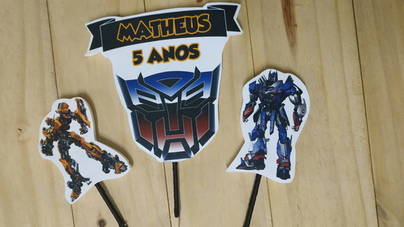 Transformers Topo de Bolo Personalizado Pronta Entrega