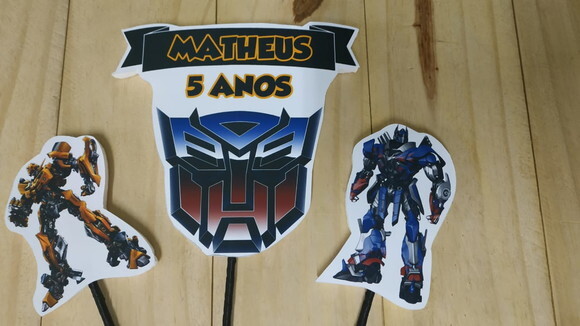 Transformers Topo de Bolo Personalizado Pronta Entrega