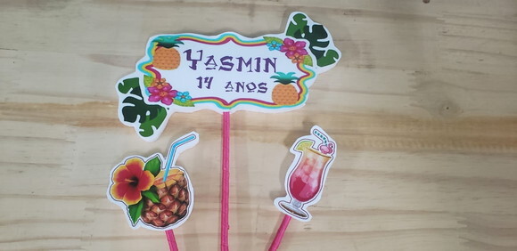 Tropical Floral Topo de Bolo Personalizado Pronta Entrega