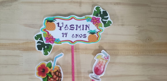 Tropical Floral Topo de Bolo Personalizado Pronta Entrega