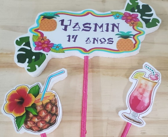 Tropical Floral Topo de Bolo Personalizado Pronta Entrega