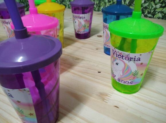 Unicórnio Copo Canudo Personalizado 10 Unid Pronta Entrega