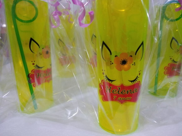 Unicórnio Copo Long Drink com Canudo Neon Já Embalado