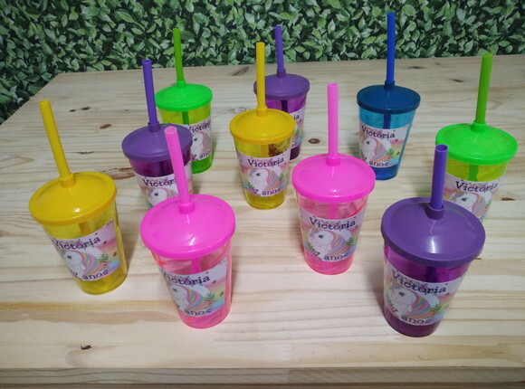 Unicórnio Copo Canudo Personalizado 10 Unid Pronta Entrega