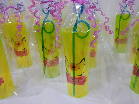 Unicórnio Copo Long Drink com Canudo Neon Já Embalado