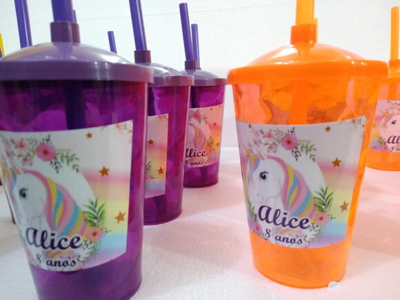 Unicornio Copos Canudo Personalizados Pronta Entrega