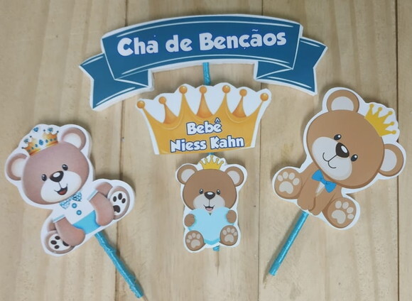 Ursinho Topo de Bolo Personalizado Pronta Entrega