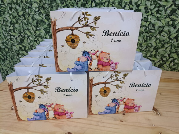 Urso Pooh Sacola Personalizada Horizontal Pronta Entrega