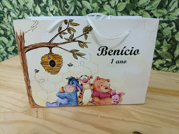 Urso Pooh Sacola Personalizada Horizontal Pronta Entrega