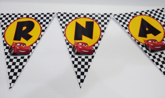 Varal Carros Parabens + Nome Personalizada