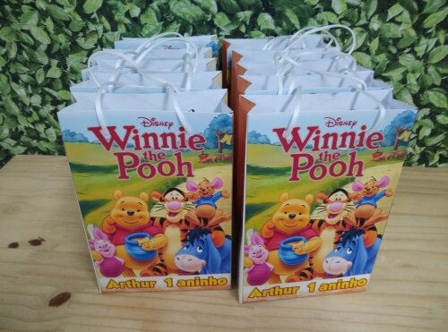 Pooh sacola personalizada 20 Unid Tam 20x13,5x5,5 cm segue pronta