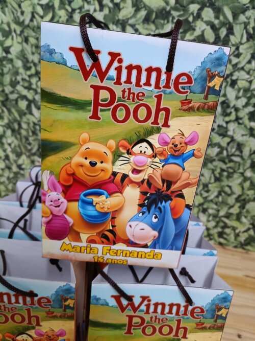 Pooh sacola personalizada 20 Unid Tam 20x13,5x5,5 cm segue pronta