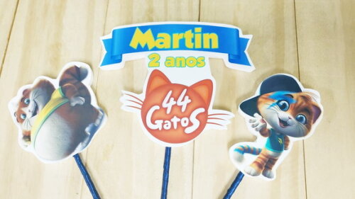 44 Gatos Topo de Bolo Personalizado Pronta Entrega