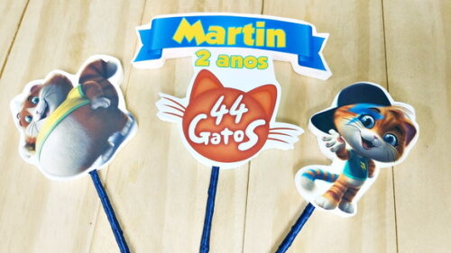 44 Gatos Topo de Bolo Personalizado Pronta Entrega