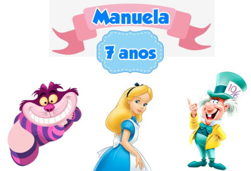 Alice no Pais das Maravilhas Topo de Bolo Personalizado