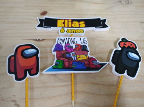 Among Us Topo de Bolo Personalizado Pronta Entrega