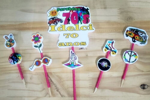 Anos 70 Topo de Bolo Personalizado