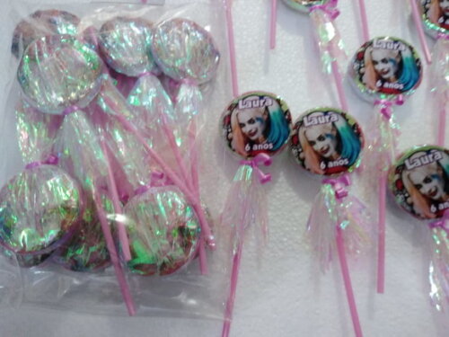 Arlequina Pirulitos com Papel Nacarado Personalizados