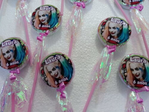 Arlequina Pirulitos com Papel Nacarado Personalizados